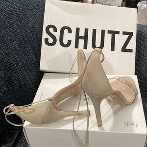 SCHUTZ Nude and Clear Strap Heels